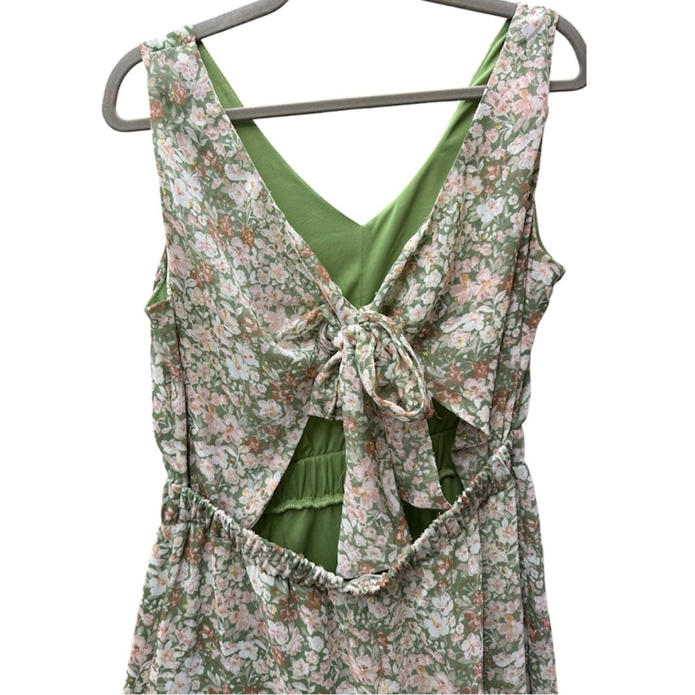 SAGE The Label Green Floral Reversible Tie-Front Wide Leg Jumpsuit Size Medium - Picture 6 of 12